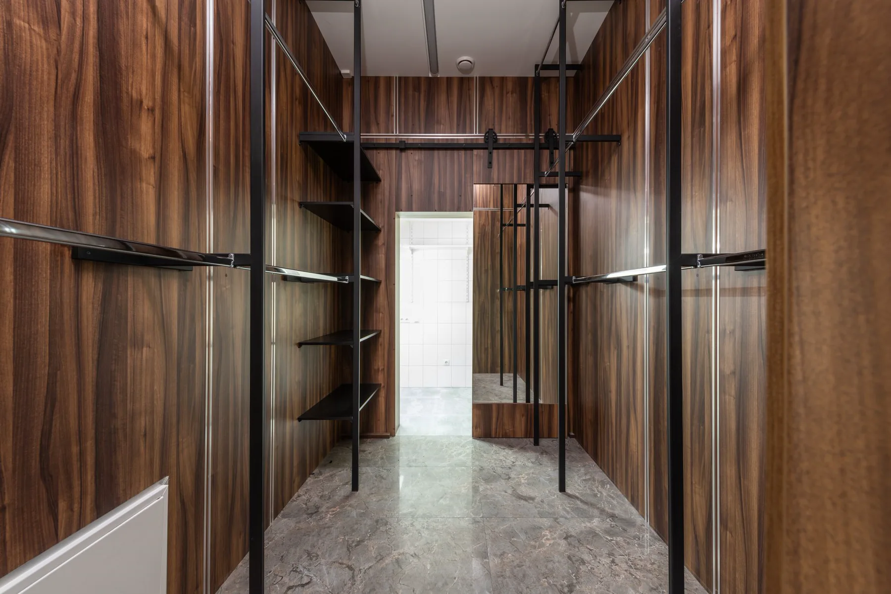 Built-in wooden shelving